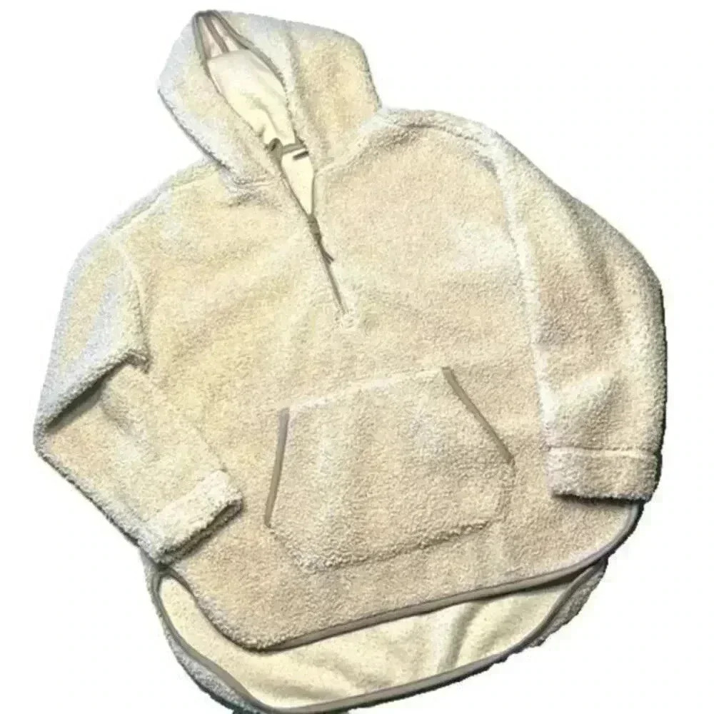 Old Navy Cozy Cream Off White Teddy Sherpa Half-Zip Tunic Hoodie Size Small